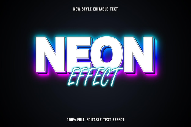 Editable text effect neon effect in white blue green and pink