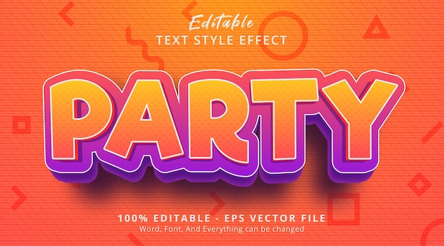 editable text effect, party text on cartoon style with fancy color effect