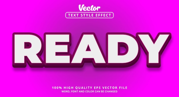 Editable text effect Ready text with modern style and color purple and white