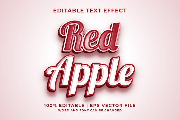 editable text effect - red apple 3d template style premium vector
