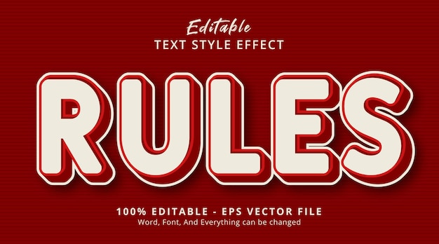 editable text effect, rules text on red and white color style effect