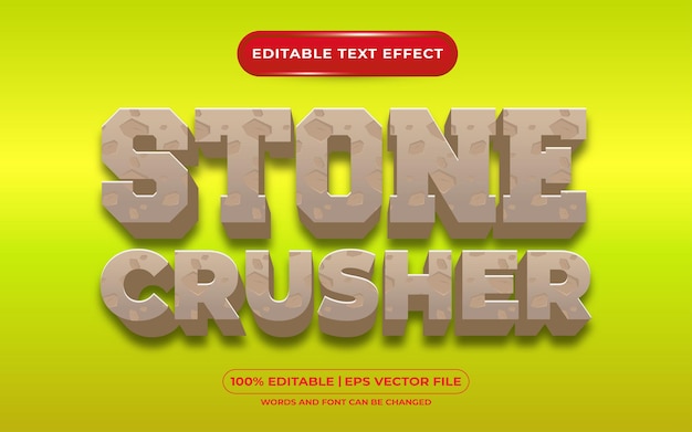 Editable text effect stone crusher cartoon style