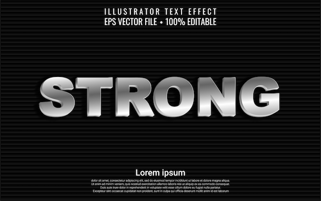 Editable text effect strong silver style