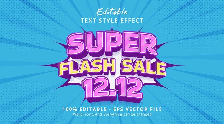 Editable text effect Super Flash Sale 3d cartoon comic art style