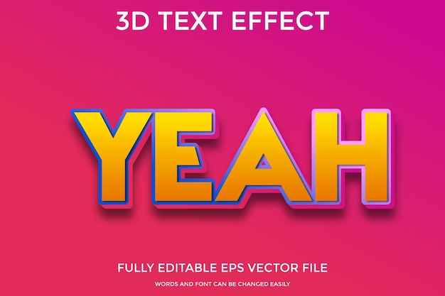 Editable Yeah text effect modern 3d creative and minimal font style