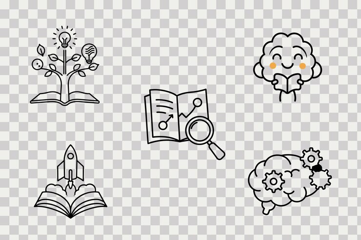 Education and Knowledge Vector Line Art Icons Learning Innovation Research Book Brain Study Growth