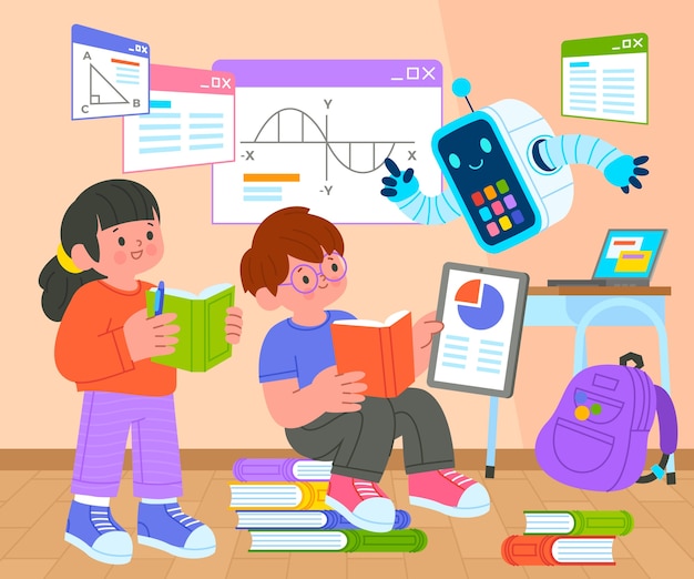 Education and technology hand drawn illustration