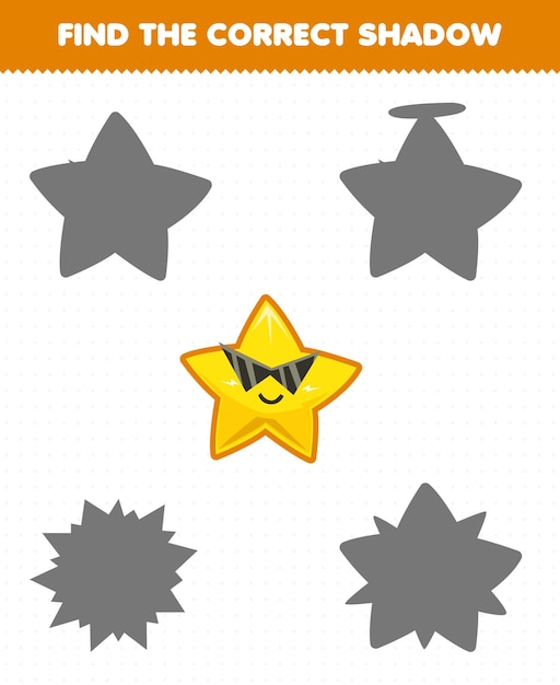 Education game for children find the correct shadow set of cute cartoon solar system star
