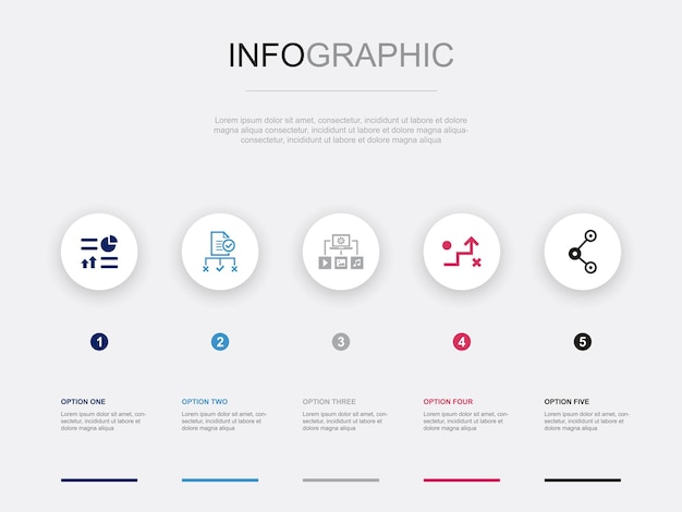 Education innovation research learning knowledge icons Infographic design template Creative concept with 5 steps