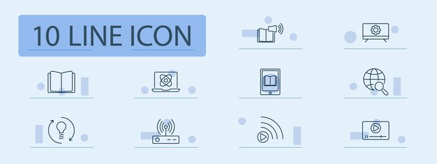 Education technology icon Book speaker laptop settings globe online search ebook streaming lightbulb idea digital learning science video internet wireless technology study knowledge