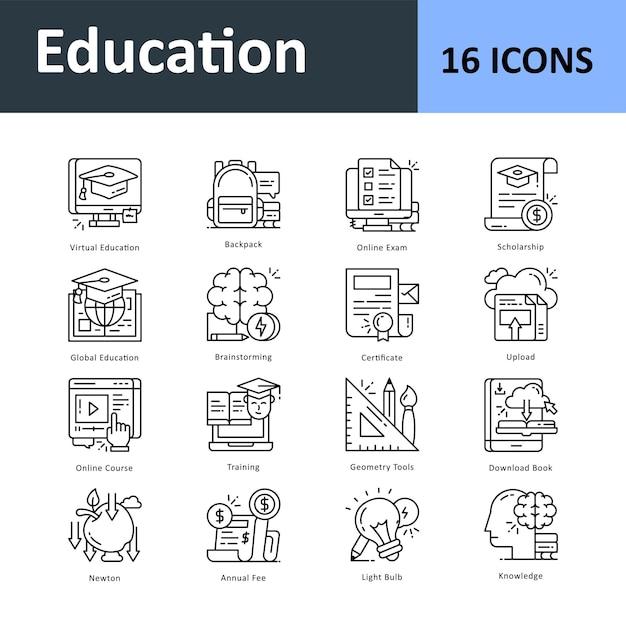 Education Vector outline icon set EPS 10 File Set 02