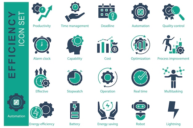 Efficiency solid icon set