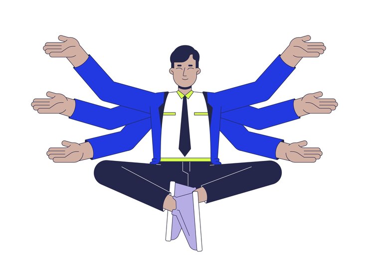 Vektör efficient employee with multi arms 2d cartoon character