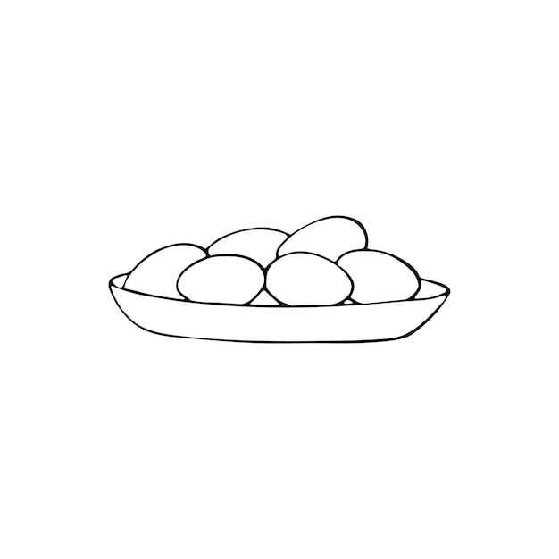 Eggs in a plate sketch Handdrawn farming food Fresh eggs outline icons Rural natural bird farming