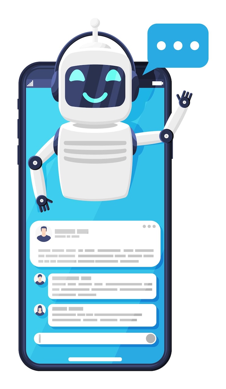 Vektör ekranda sohbet robotu konuşma baloncuğu olan akıllı telefon