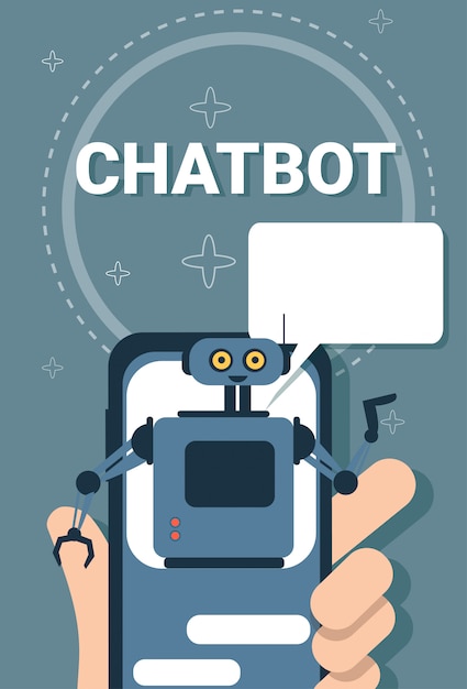 El Akıllı Telefon Tutuyor Kullanıcı Sohbet Robotu Online Destek Robotu Teknolojisi İle Sohbet Ediyor