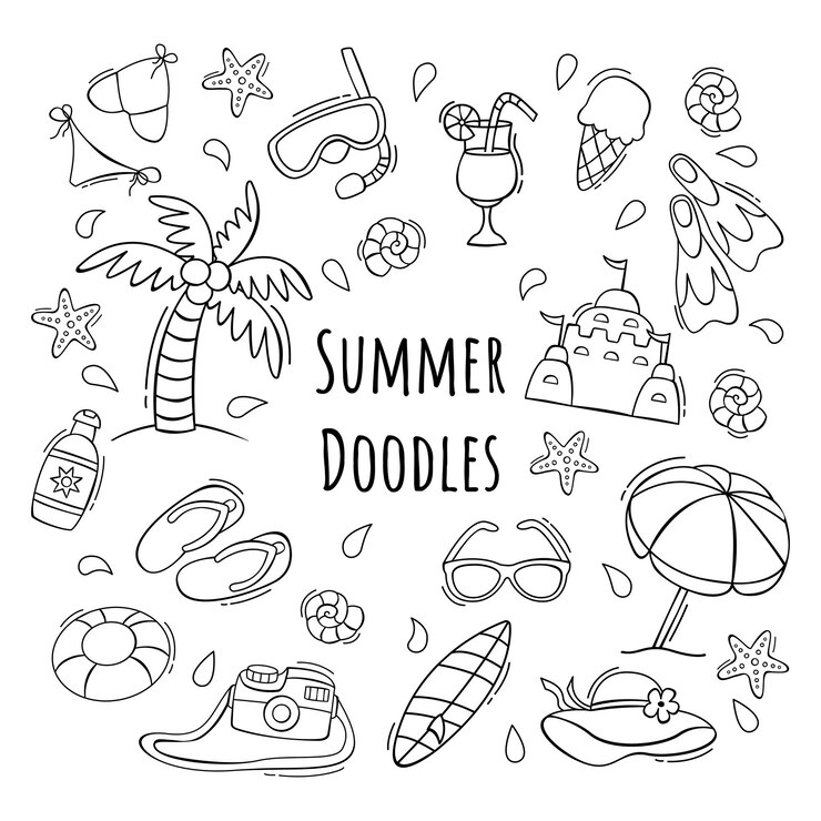 El çizimi yaz simgeleri seti doodle tarzında