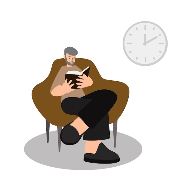 Elderly man reading book at home on armchair isolated vector