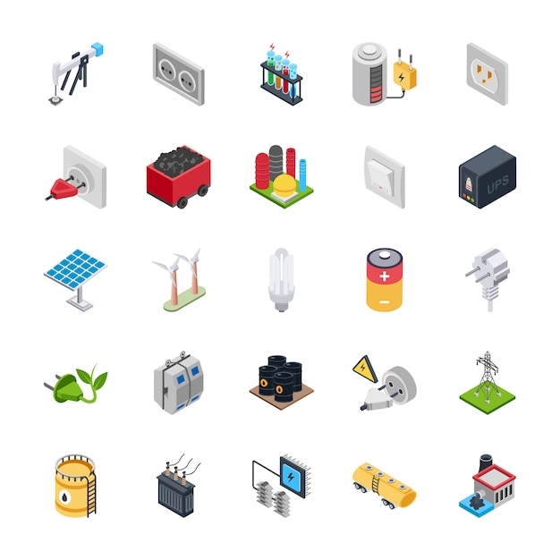 Electric Energy Icons Set