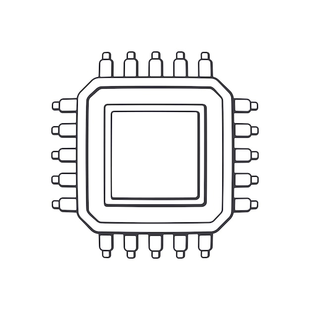 Electronic Integrated circuit top view Outline Vector illustration Computer microchip