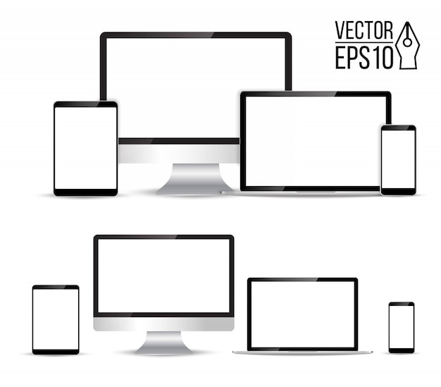 Electronic realistic set of monitor, laptop, tablet, smartphone - Stock Vector illustration