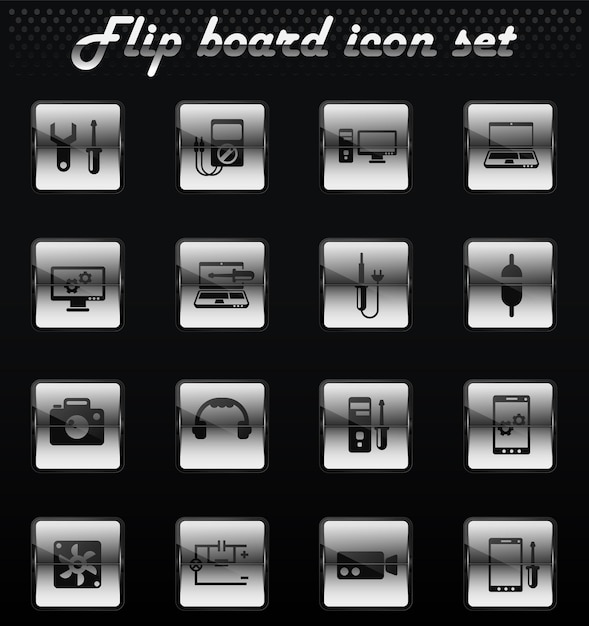 Electronics repair vector flip mechanical icons for user interface design