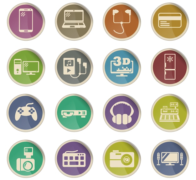 Electronics supermarket web icons in the form of round paper labels