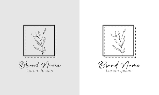 Elegant Botanical Logo Design with Square Frame and Leaf Illustration