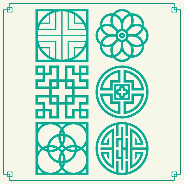 elegant geometric pattern set with circular and square motifs vector