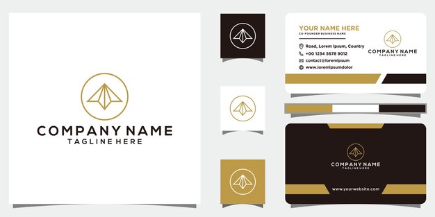 Elegant lotuslogo med stregtegning abstrakt stil og visitkort Premium Vector