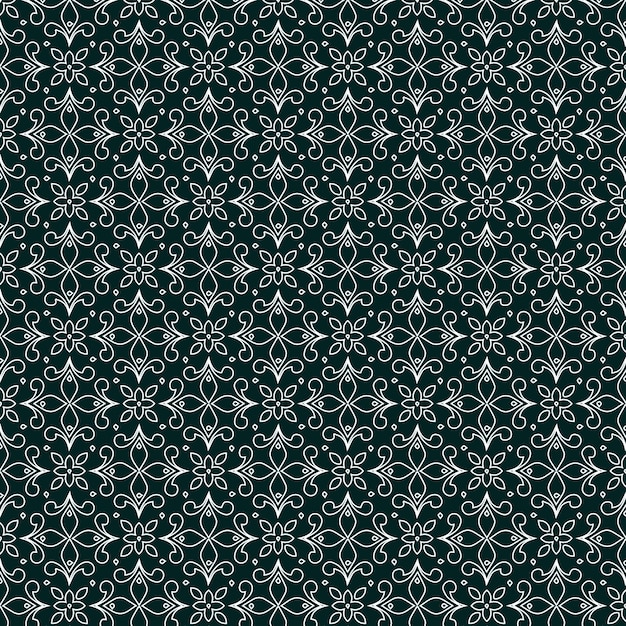 Elegant White Floral Ornament on Dark Teal Fabric