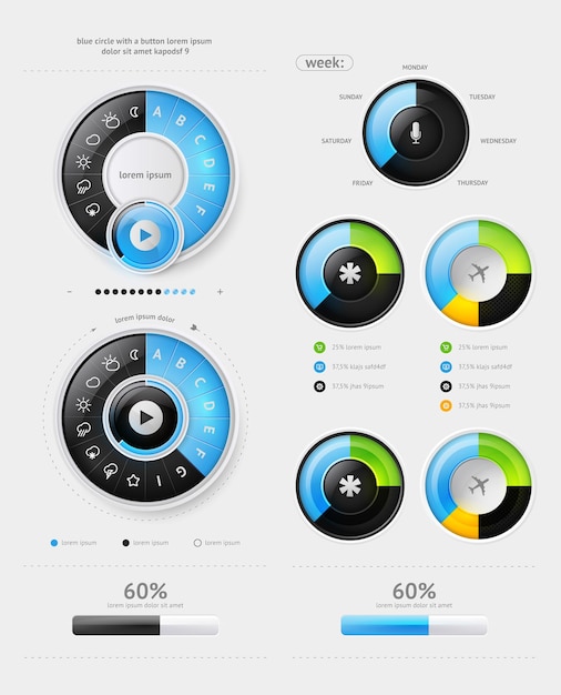 Elements of Infographics with buttons and menus Vector illustration