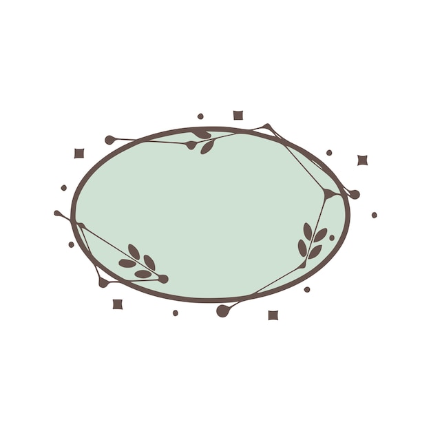 Ellipse nature geometric frames with leaves made from lines and dots in hand drawn style