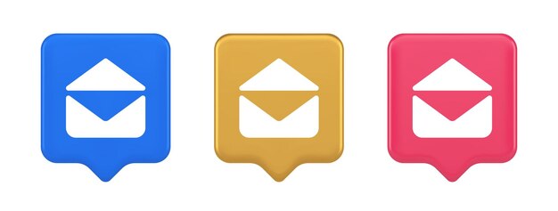 Email åben kuvert brev modtaget indgående besked knap 3d realistisk ikon