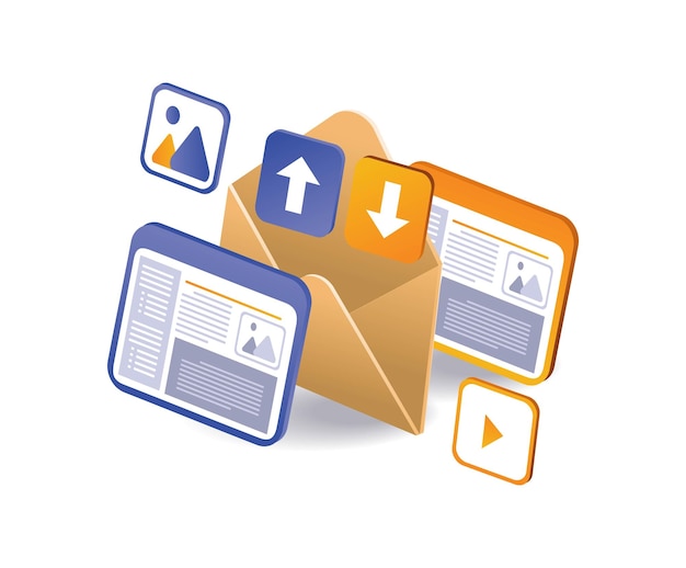 Email data transfer technology flat illustration