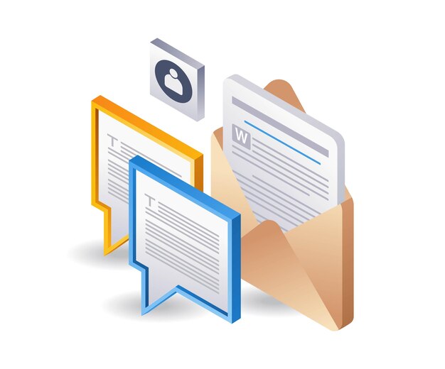Email information text data infographics 3d illustration flat isometric