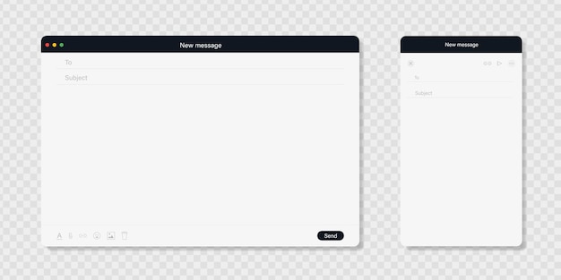 Email interface browser layout Light mode pages for laptop and smartphone screens on transparent