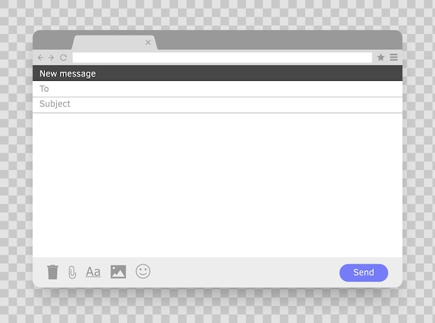 Email message blank window email empty frame mail mock up template window browser screen page