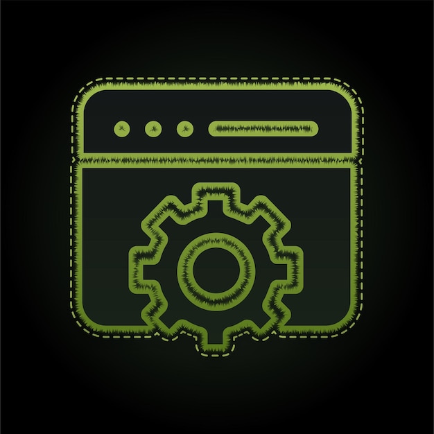 Embossed Green Neon Web Development Icon with Editable Dark Background