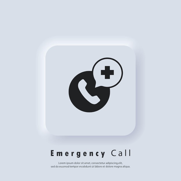 Emergency Call icon. Medical support service call. Hospital phone call. Emergency and healthy call support service. Vector EPS 10. Neumorphic UI UX white user interface web button. Neumorphism