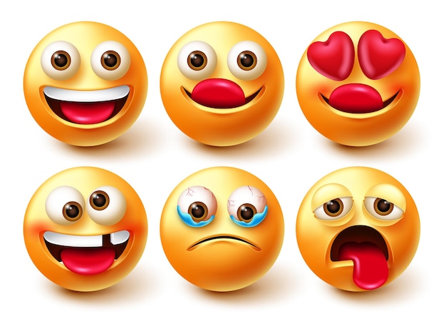 emoticon vector characters set. emoji 3d character isolated in white background with happy.