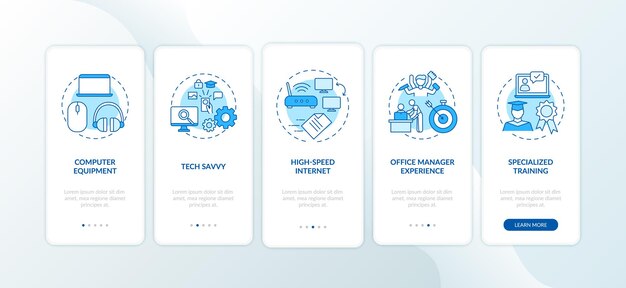 employee skills blue onboarding mobile app page screen