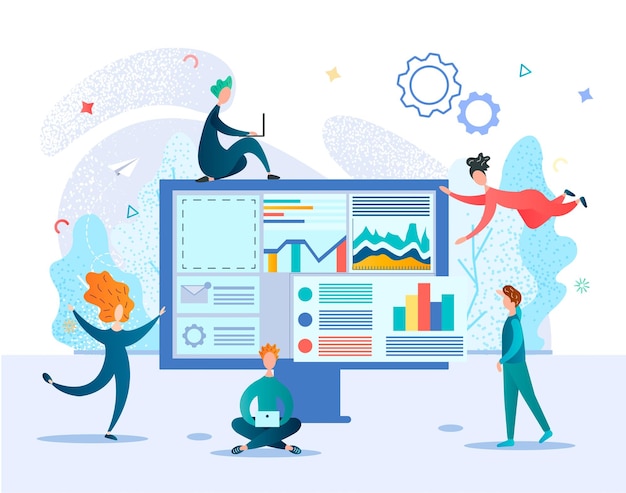Employees of the virtual office ensure sales growth and effective operation  Vector illustration