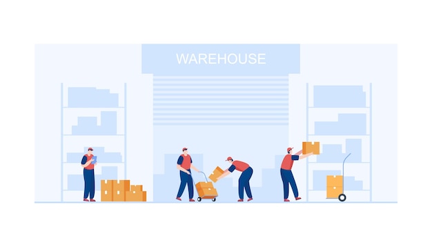 Employees working at warehouse Vector illustration
