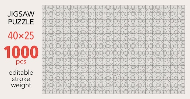Empty jigsaw puzzle grid template 40x25 shapes 1000 pieces Separate matching puzzle elements