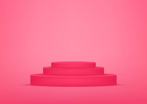 empty podium studio red background for product display with copy space.