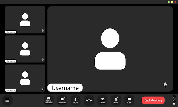 Empty video call interface with participant icons and muted audio controls during an online meeting session