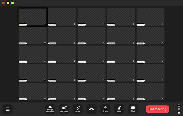 Empty virtual meeting grid displayed on digital platform during online session