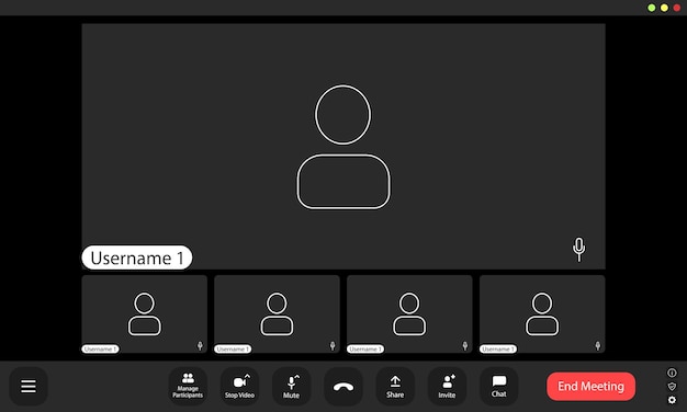 Empty virtual meeting interface displaying participants in online conference setting