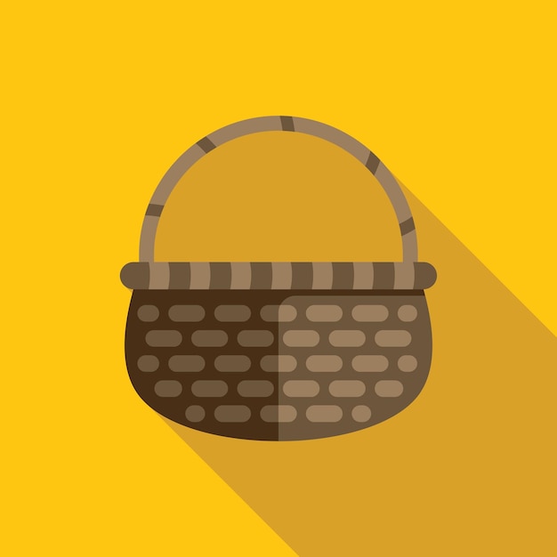 Empty wicker basket icon with long shadow on yellow background